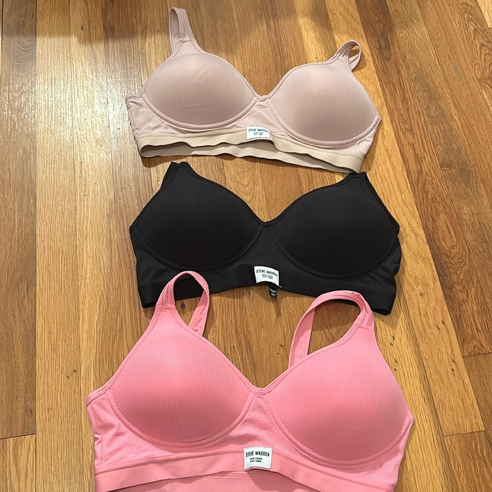 Steve Madden Bra 3 pack: pink, black, and cream